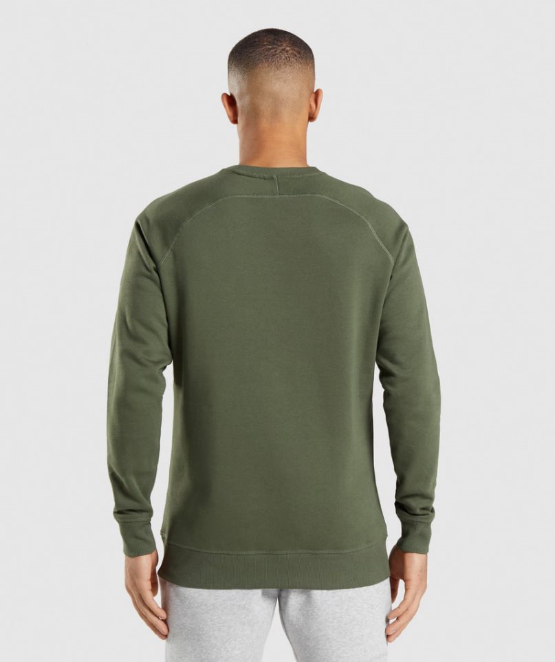 Men's Gymshark Crest Sweatshirts Olive | CA 1N3A08